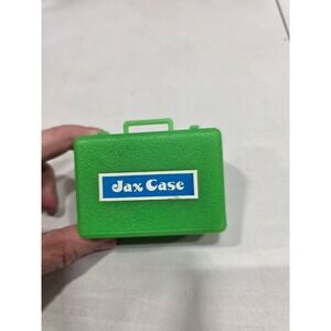 Vintage Jax Case Toy Jacks Game Green Plastic Miniature Travel Storage Ball READ